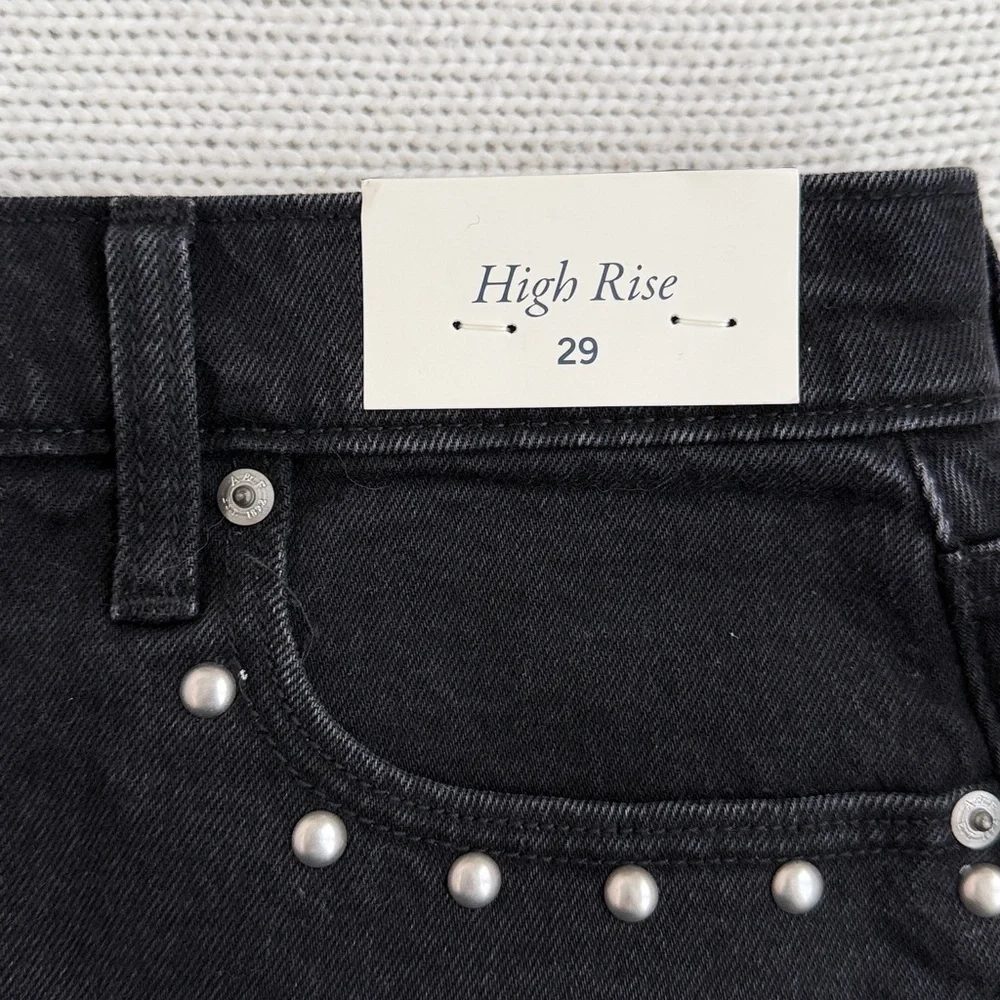 NWT! Abercrombie & Fitch Denim Studded Mini Skirt Black Size 8/29 - Picture 2 of 6